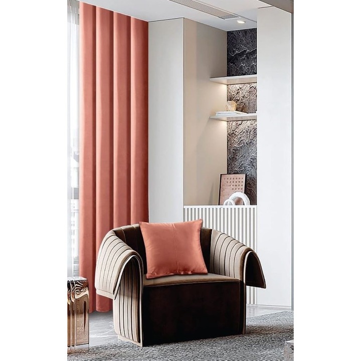 Függöny gyűrűkkel és párnahuzattal, Tercot, 2 db, Sima, 150x245cm, Rózsaszín