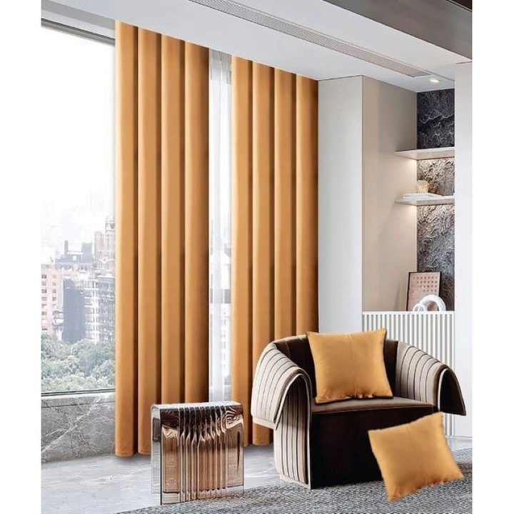 Set 2 draperii si 2 fete de perne, Tercot, 4 piese, Uni, 150x245cm, Ocru