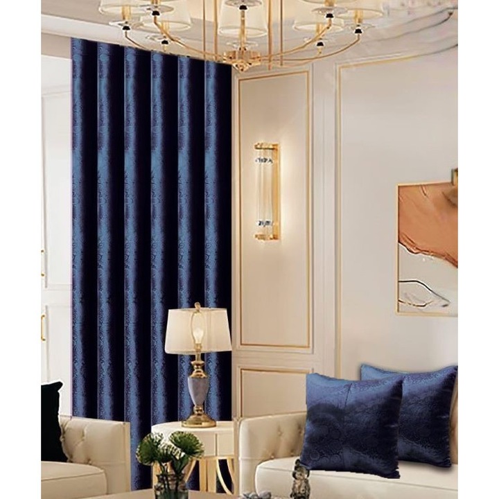 Set 2 draperii si 2 fete de perne, Tercot, 4 piese, model Elegant, 150x245cm, Bleumarin