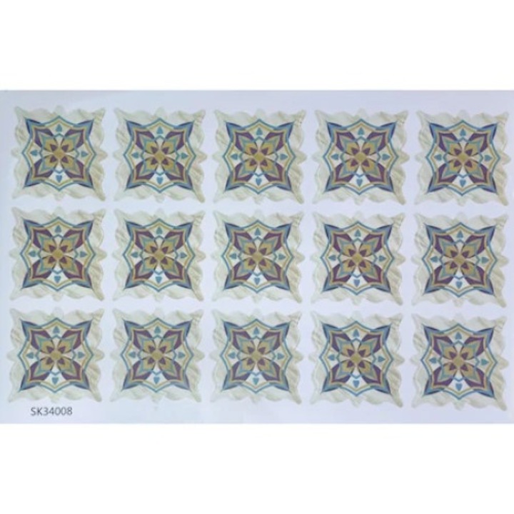 Set 15 Stickere Decorative pentru Faianta sau Perete, 10 x 10 cm, 0.19 m², Mandala Gri cenusiu, MaffStuff