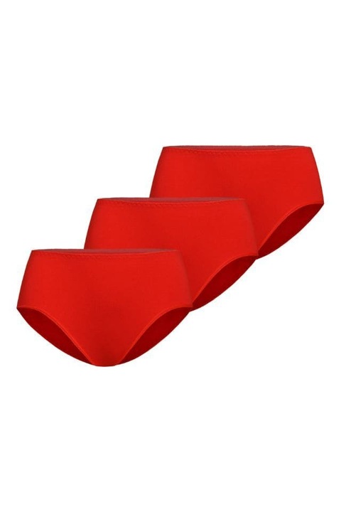 Комплект 3 дамски памучни бикини с висока талия, Classico, Teyli, Red, L
