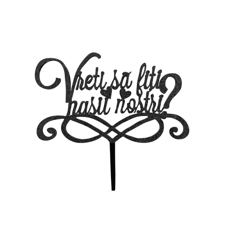 Топер за торта "Искате ли да сте наши кумове", Блестящ, Черен, 20 х 19,5 см