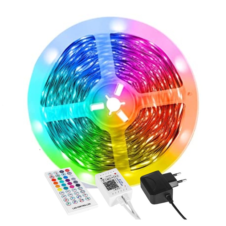 Kit banda LED RGB 24V Led-Box®, SMD5050, Bluetooth, Control APP, IP20, 15 metri