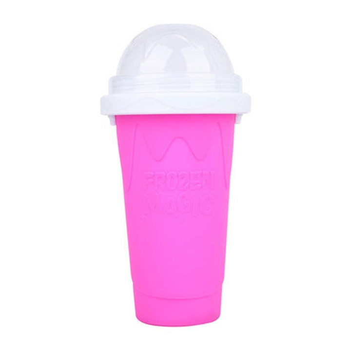 Pohár Slushy, MilkShake és Ice Cream Juice, 250 ml kanállal és szívószállal 2 az 1-ben, rózsaszín, szilikon, MaffStuff®