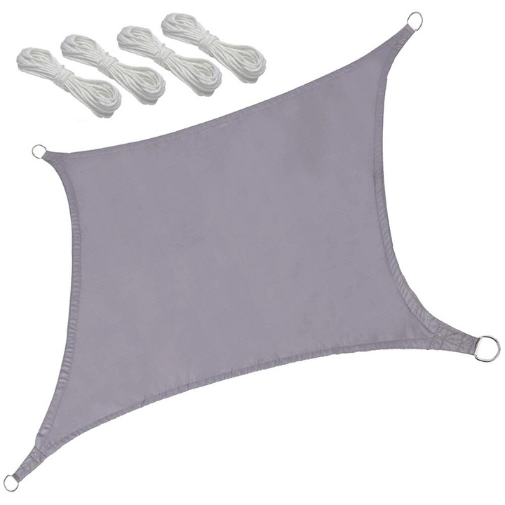 Napellenző, Verk Group, téglalap alakú, 4 kötéllel, fémgyűrűkkel, szürke, 4x3 m