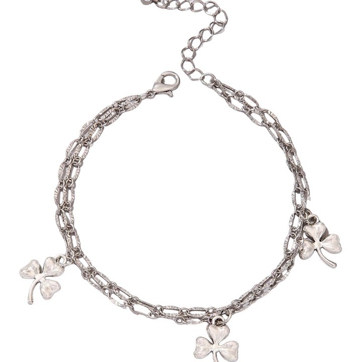 Bratara argintie, de picior, cu zale si trifoi, Cissel C18, Pursehuit