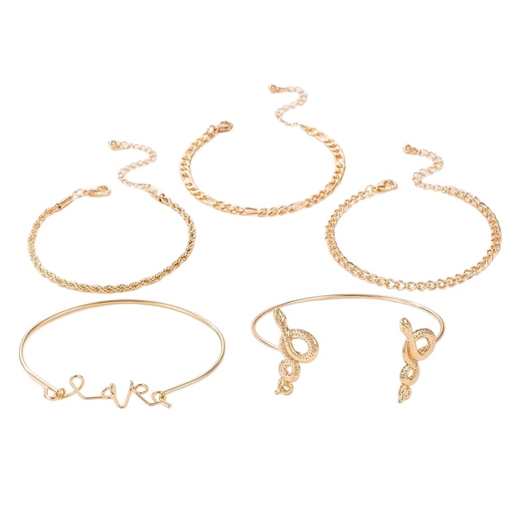 Set 5 bratari aurii, cu zale si serpi, Cia C33, Pursehuit