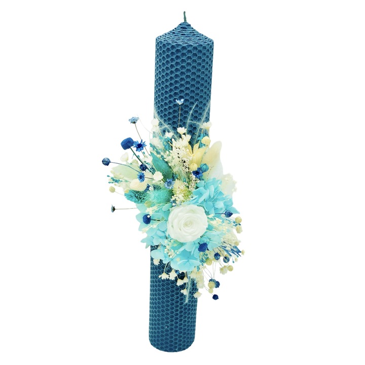 Lumanare pentru cununie sau botez, 35 cm, cu flori criogenate si plante naturale uscate - Eventissimi