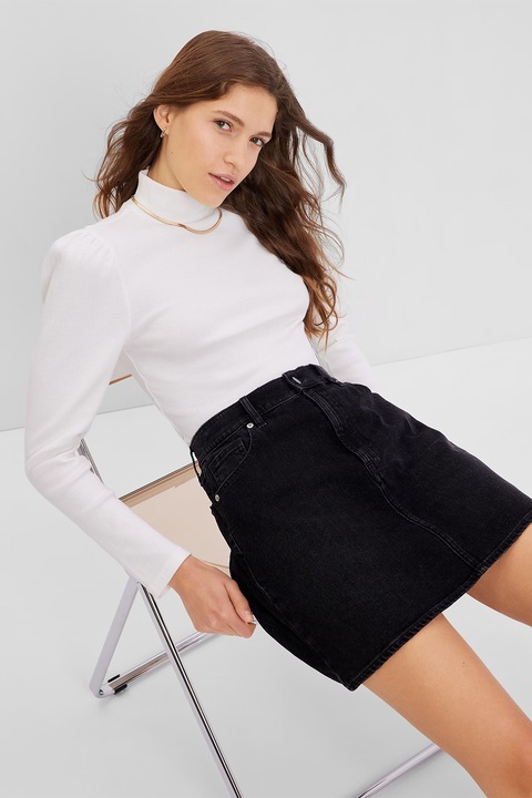 GAP, Bluza cu striatii si maneci bufante, Alb, XL