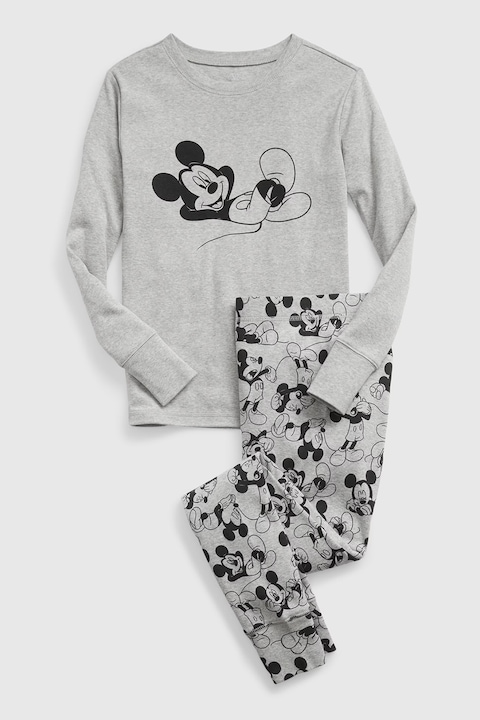 GAP, Пижама с щампа Mickey Mouse, Черен/Сив меланж