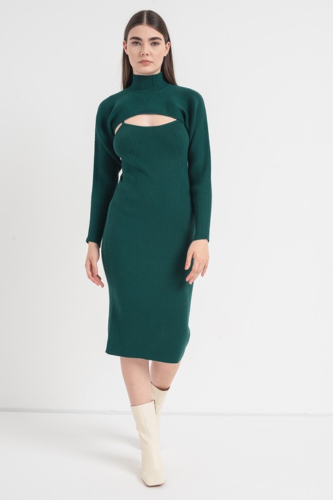 Banana Republic, Прилепнала рокля и къс пуловер, Тъмнозелен