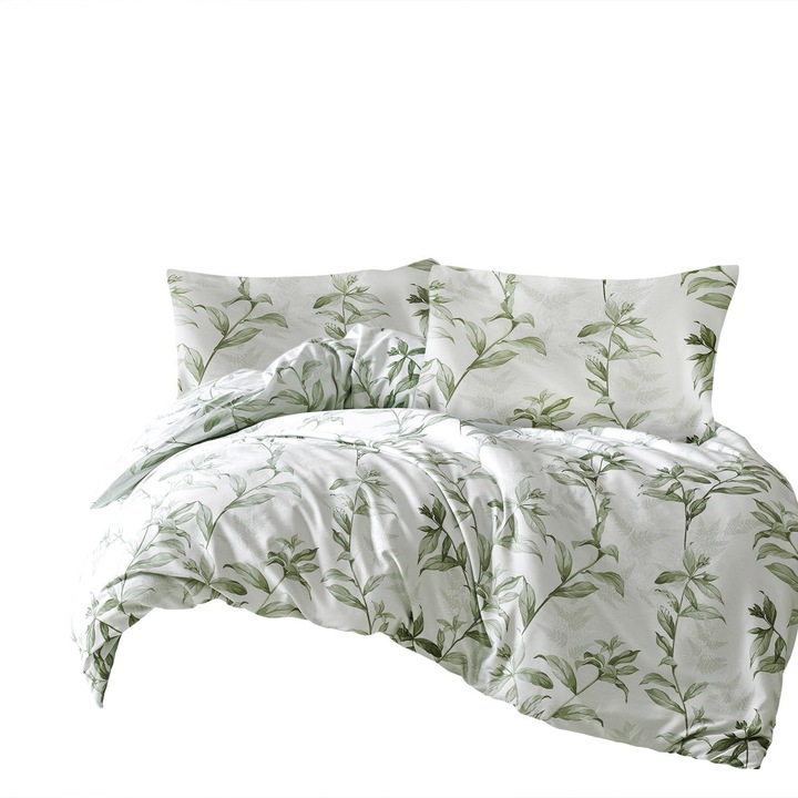Спално бельо от памучен сатен, MASS, 220x200, LUXURY, крем маслинови листа