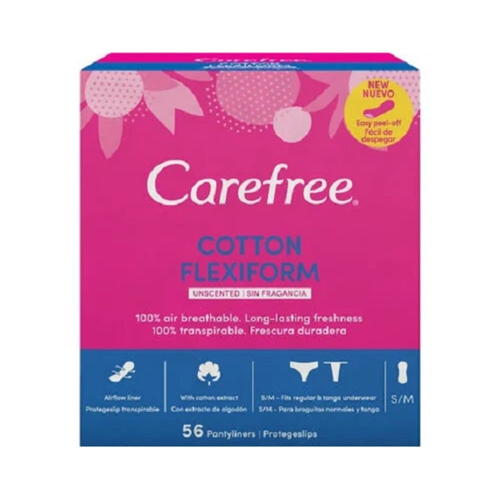 Гъвкави ежедневни абсорбиращи превръзки, Carefree, Cotton Feel Flexiform, 56 бр