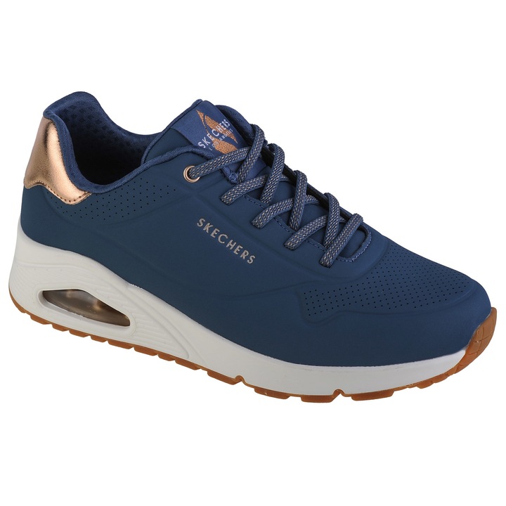 Skechers, Pantofi sport de piele ecologica Uno Shimmer Away, Albastru
