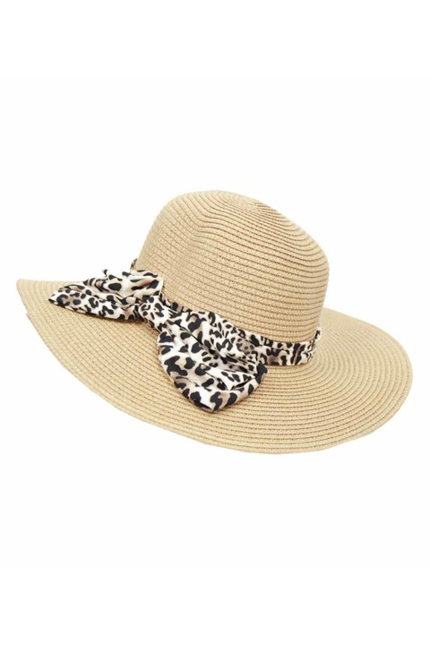 Palarie cu funda plaja, Agrafka, Paie, One Size, Bej