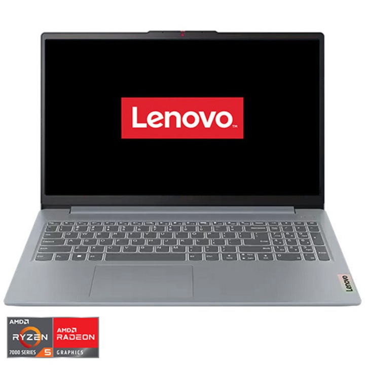 Laptop Lenovo IdeaPad Slim 3 15ABR8 cu procesor AMD Ryzen™ 5 7430U pana la 4.3GHz, 15.6", Full HD, IPS, 16GB DDR4, 512GB SSD, AMD Radeon™ Graphics, No OS, Arctic Grey