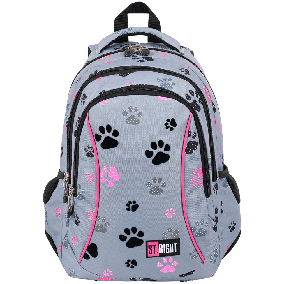 Ghiozdan St. Right, 3 compartimente, paws, dimensiuni 17cm x27cm