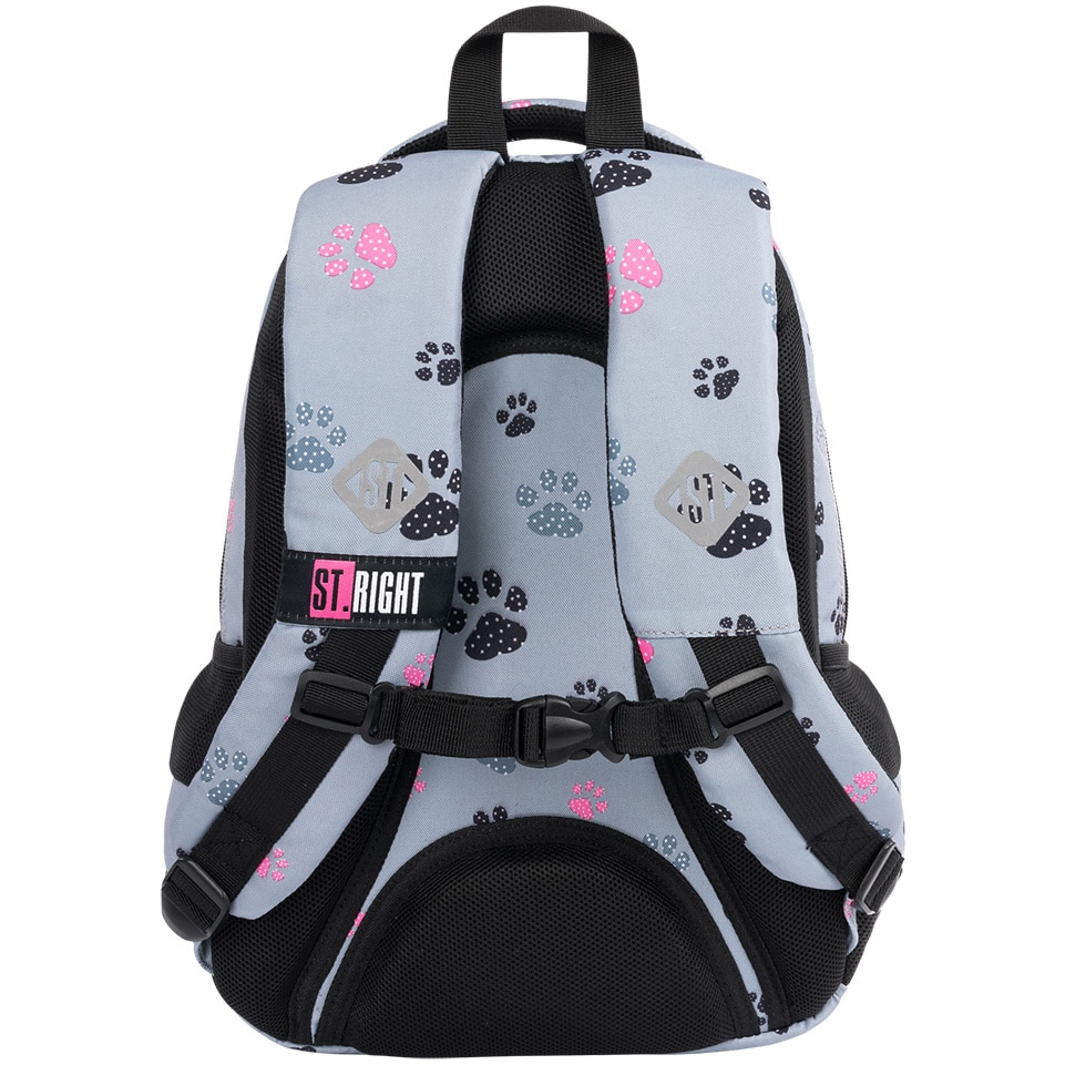 Ghiozdan St. Right, 3 compartimente, paws, dimensiuni 17cm x27cm
