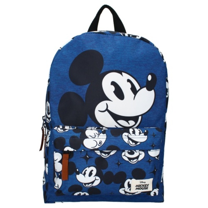 Ghiozdan copii, Mickey Mouse, 2 fermoare, 33 x 23 x 9 cm, Albastru