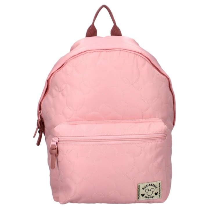 Ghiozdan copii, Mickey Mouse, 2 fermoare, 37 x 26 x 12 cm, Roz