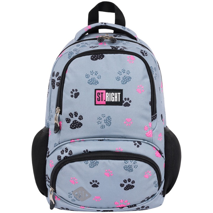 Ghiozdan St. Right paws, dimensiuni 16cm x26, 5cm x38cm