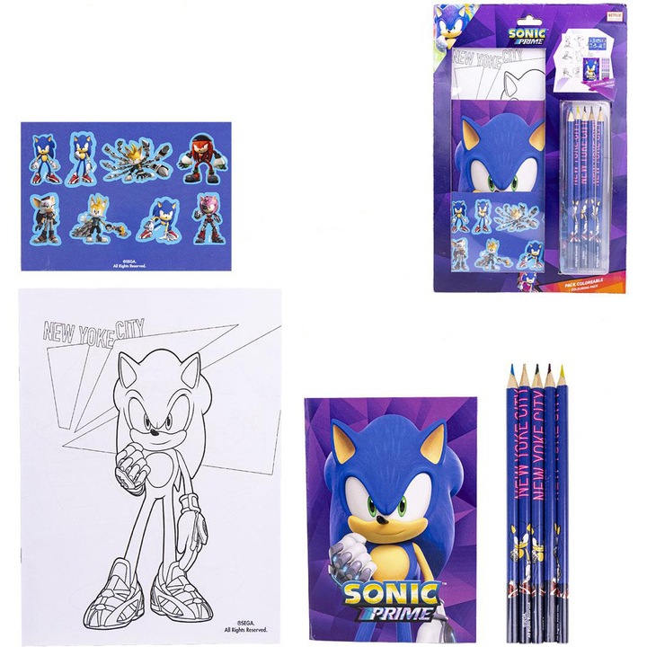 Set de colorat, Sonic Prime, 9 file de colorat, creioane colorate incluse