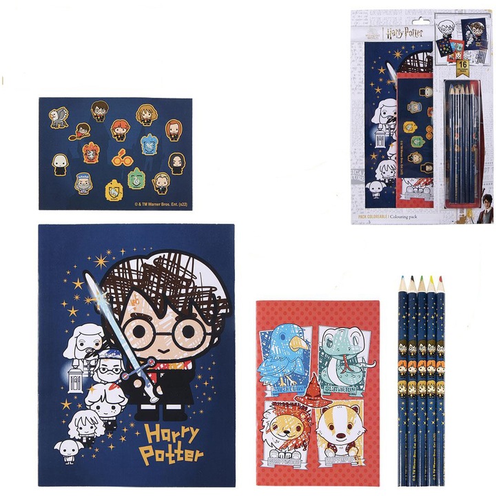 Set de colorat, Harry Potter, 16 file de colorat, creioane colorate incluse
