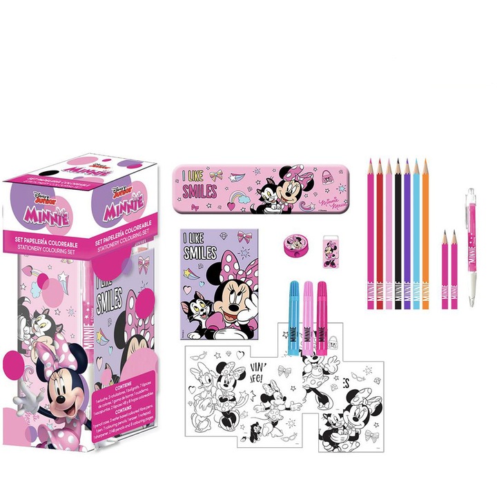 Set de colorat Minnie, 8 file de colorat, 24 piese