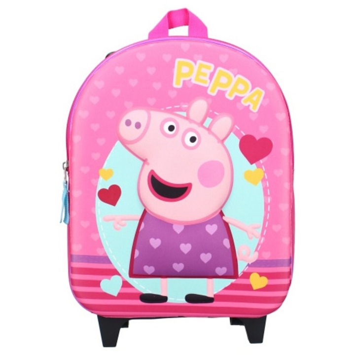 Troler 3d Peppa strong together, dimensiuni 31cm x25x cm x12cm