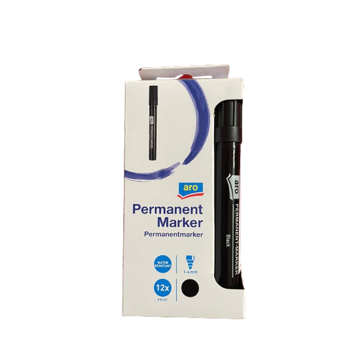 Перманентен маркер 12 бр/комплект, Черен