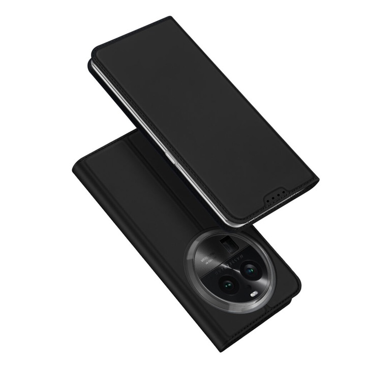 Удароустойчив защитен калъф от екологична кожа за Oppo Find X6 Pro, черен