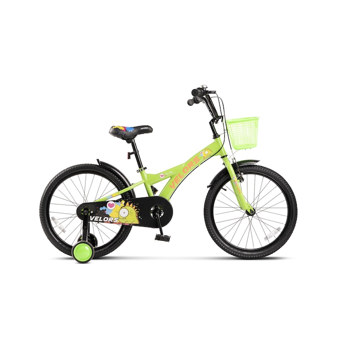 Детско колело 7-10 години Kids BMX Rider JSX2001, 20" колела, предни V-Brake, заден барабан, широки MTB гуми, спомагателни колела, зелено с черно