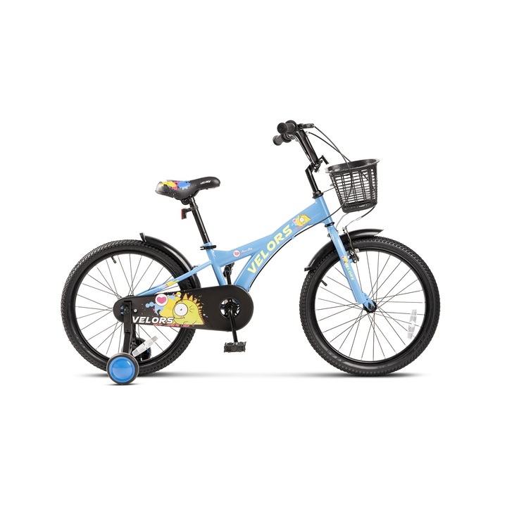 Bicicleta copii 7-10 ani Kids BMX Rider JSX2001, roti 20", frane V-Brake fata, tambur spate, cauciucuri late tip MTB, roti ajutatoare, albastru cu negru