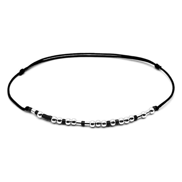 Bratara cu mesaj Te Iubesc in Codul Morse, Argint 925 si margele negre, reglabila