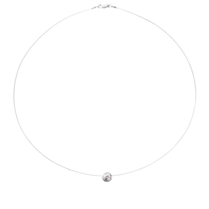 Colier fir transparent cu piatra naturala Howlit si Argint 925, reglabil 38-41 cm