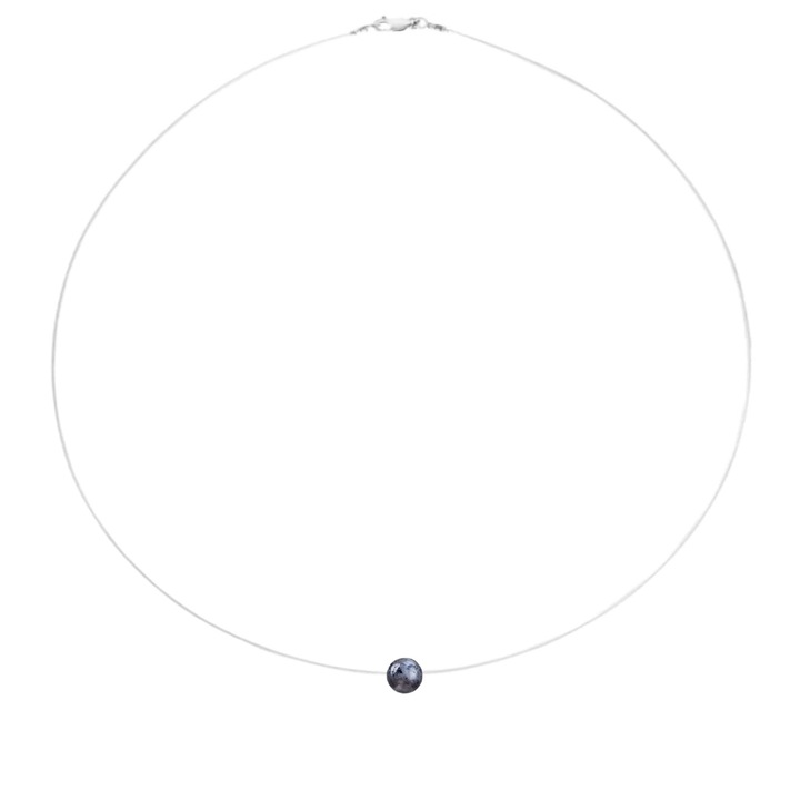 Colier fir transparent cu piatra naturala Labradorit si Argint 925, reglabil 38-41 cm