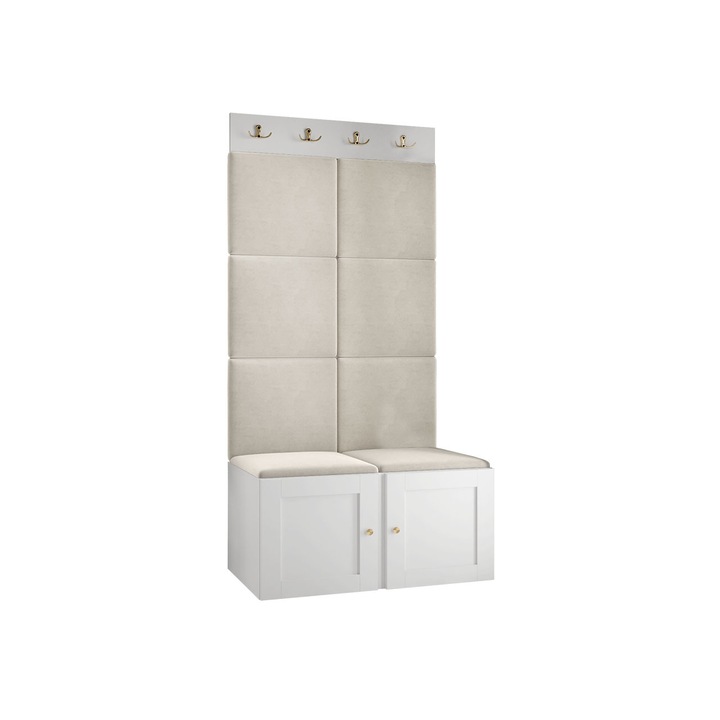 Mobilier pentru hol Terospito IV, MIRJAN24, alb / bej, 46x84x186 cm