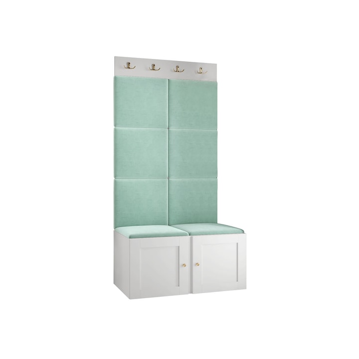 Mobilier pentru hol Terospito IV, MIRJAN24, alb / menta, 46x84x186 cm