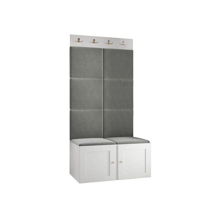 Mobilier pentru hol Terospito IV, MIRJAN24, alb / gri, 46x84x186 cm