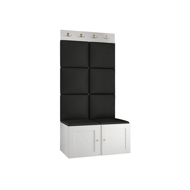 Mobilier pentru hol Terospito IV, MIRJAN24, alb / piele ecologica negru, 46x84x186 cm