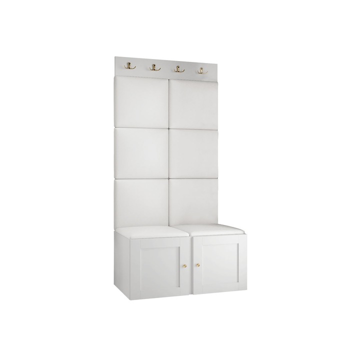 Mobilier pentru hol Terospito IV, MIRJAN24, alb / piele ecologica alb, 46x84x186 cm