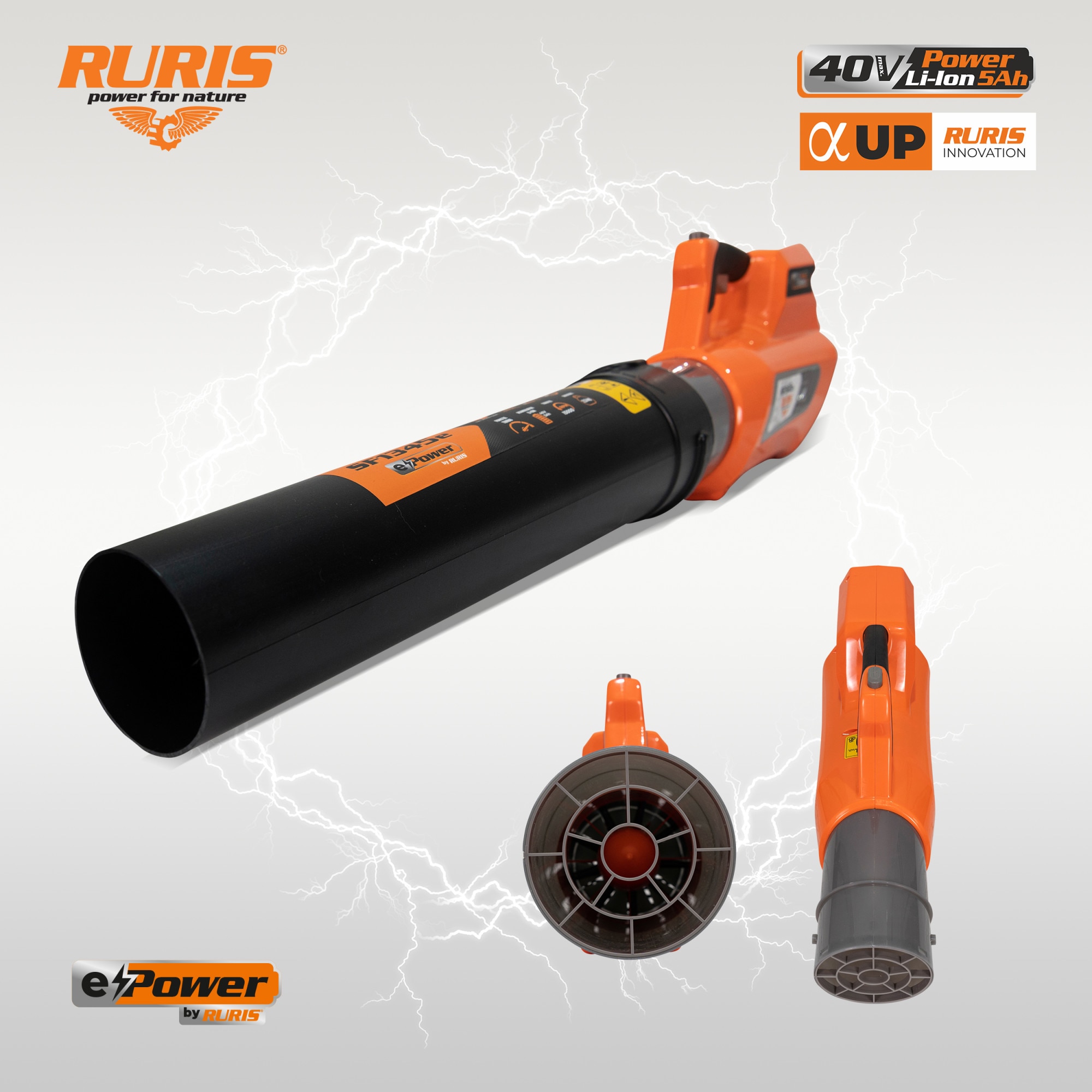 Suflanta pe acumulator Ruris SF1345e, 40 V, 5.1 Ah, 15000 RPM, 41 m/s ...