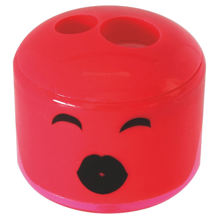Ascutitoare dubla metalica cu container Stylex Smiley rosu