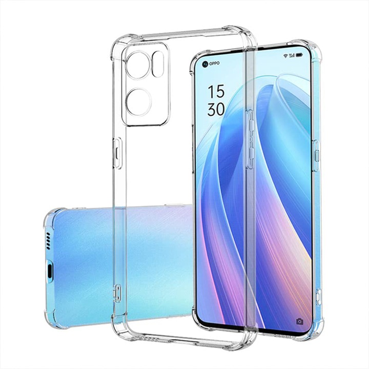 Husa Silicon Anti-Soc Pentru Oppo Reno 7 5G, Crystal Clear, Slim Fit, TPU Silicone, Flexibil si Durabil, Transparent