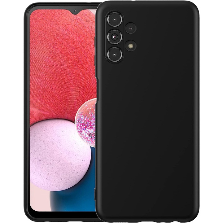 Мек силиконов калъф Daden®, съвместим със Samsung A13 4G, вътрешност от микрофибър, защита на камерата, подобрена защита, черен