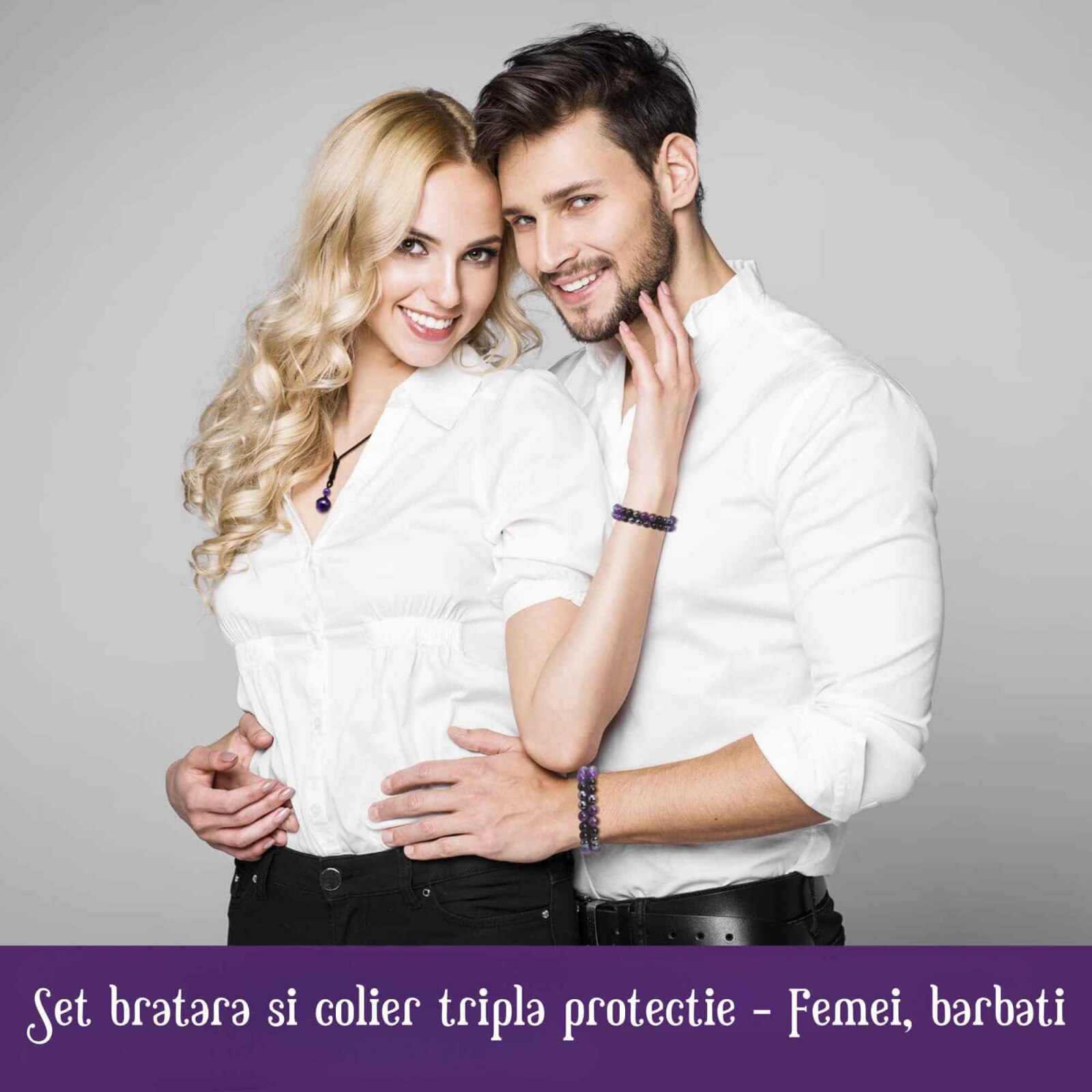 Set Colier Si Bratara Cu Tripla Protectie Cu Cristale Naturale Lucrata ...