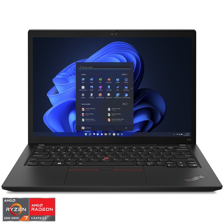 Laptop Lenovo ThinkPad X13 Gen 3 cu procesor AMD Ryzen™ 7 PRO 6850U pana la 4.7 GHz, 13.3", WQXGA, IPS, 16GB, 512GB SSD, AMD Radeon™ 680M Graphics, Windows 11 Pro downgrade Windows 10 Pro, Thunder Black
