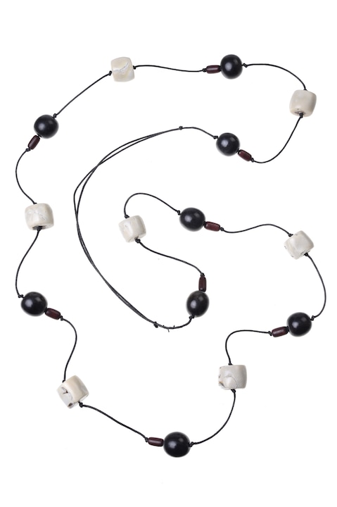 Колие от мъниста от екзотично дърво GM-155, бяло/черно/бордо, Gloria Maris, 75 см