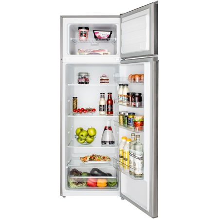 Frigider cu doua usi Daewoo DTS-240MFX, 235 l, Control mecanic, Usi reversibile, Clasa F, Raft pentru sticle, H 159 cm, Inox