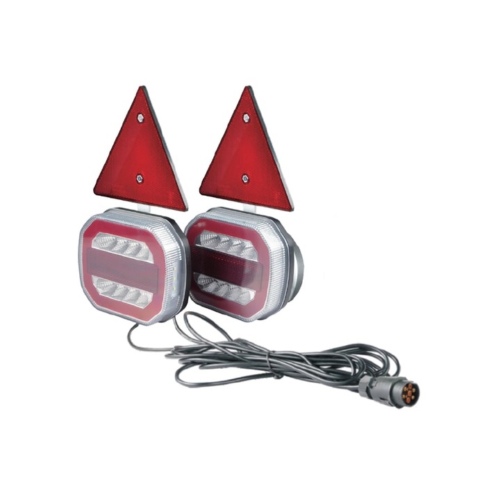 Kit lampi LED remorca cu cablu 7.5m si triunghiuri, Kamar, efect neon, stecher 7pini, 12.6x10.8cm